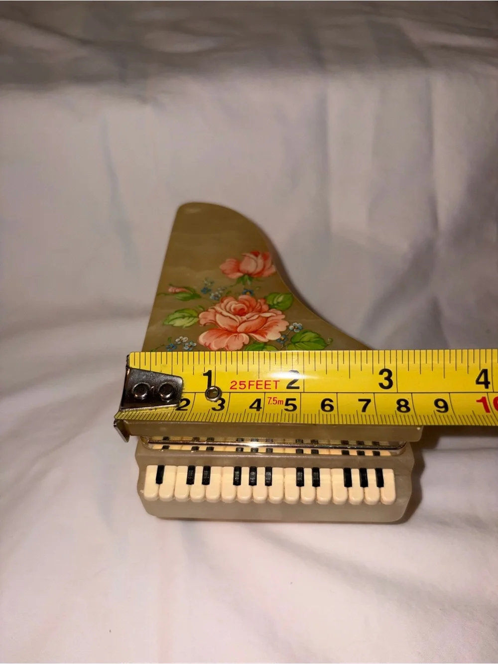 RARE Vintage LEFTON Alabaster Floral piano shaped Trinket jewelry box